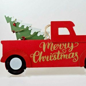 Christmas House Red Truck Wood Sign